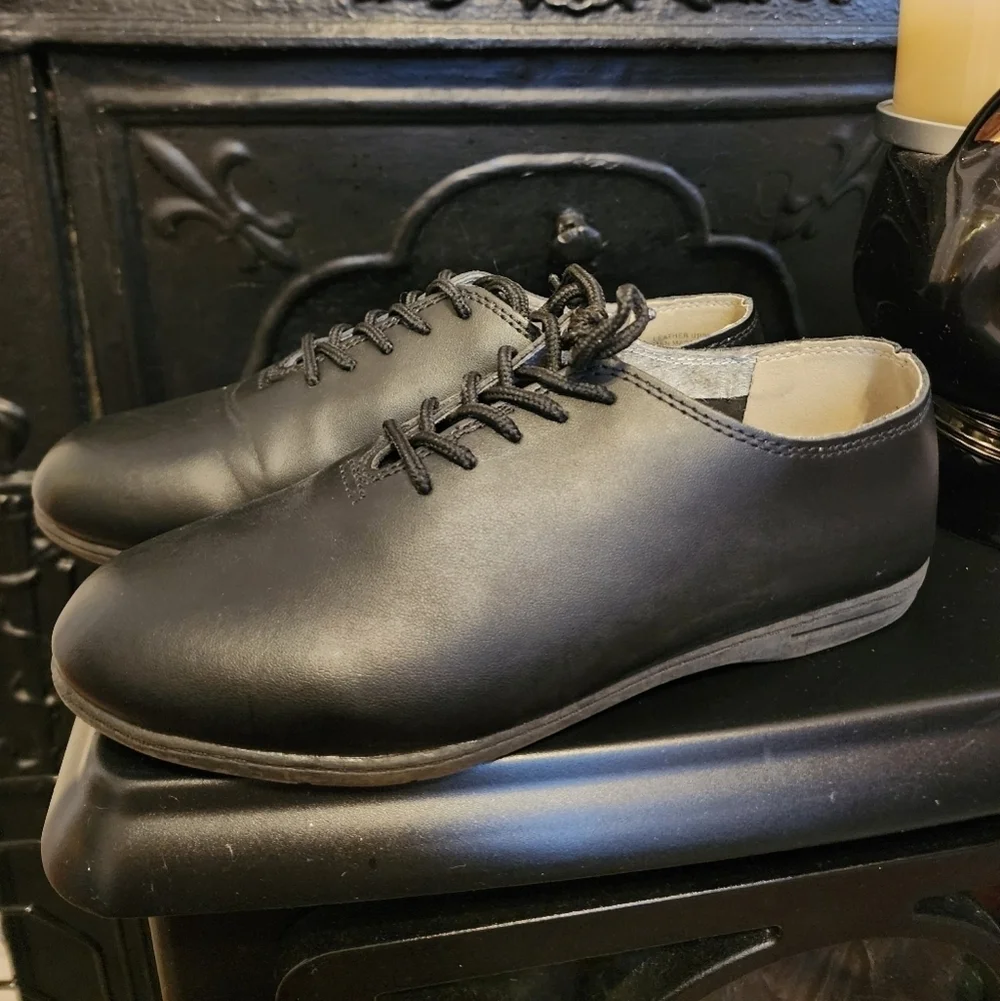 Dickles Black Tap Dance Shoes Kids Size 7.5 Lace Up Leather Sole